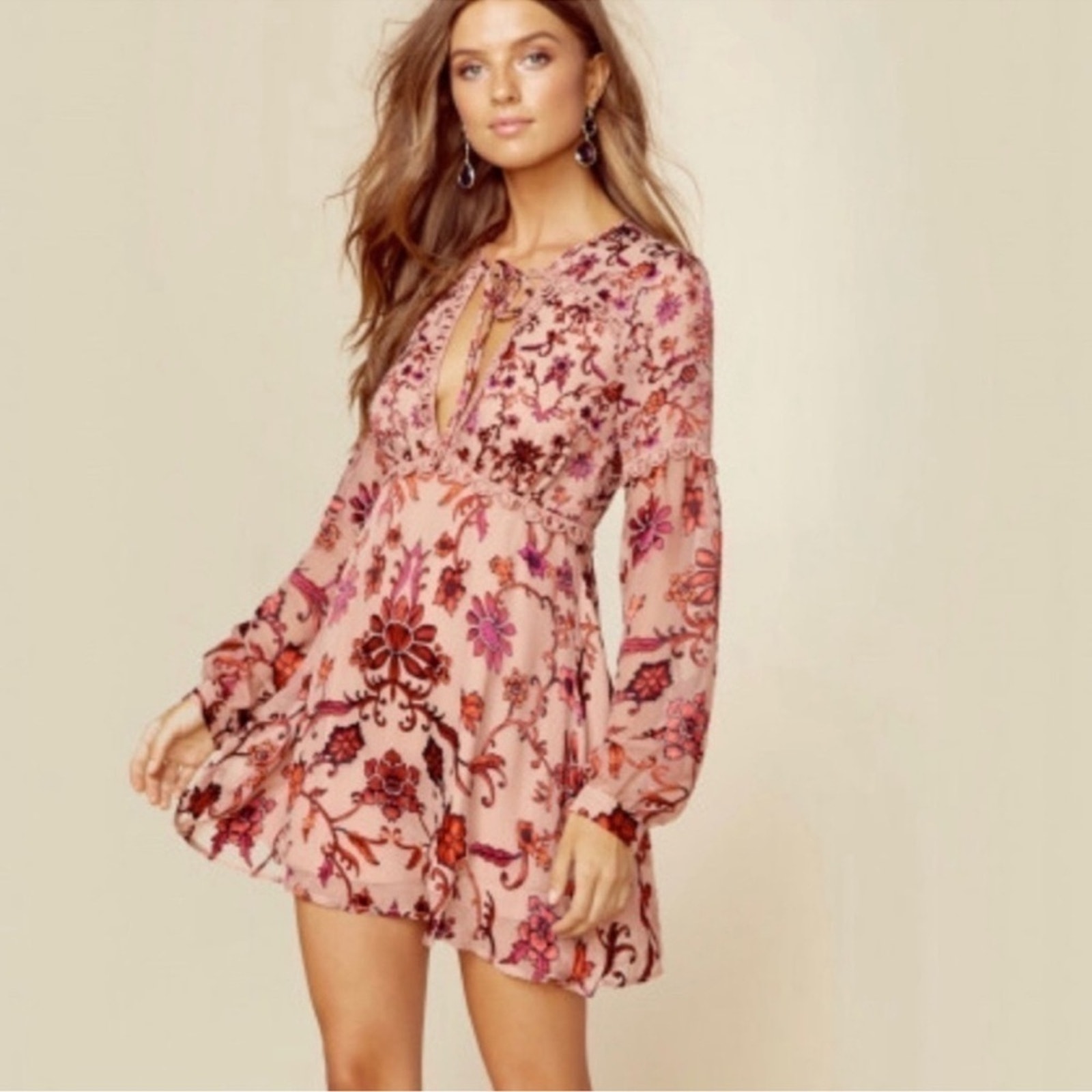 For Love & Lemons Saffron Mini Dress In Sunset Floral Small